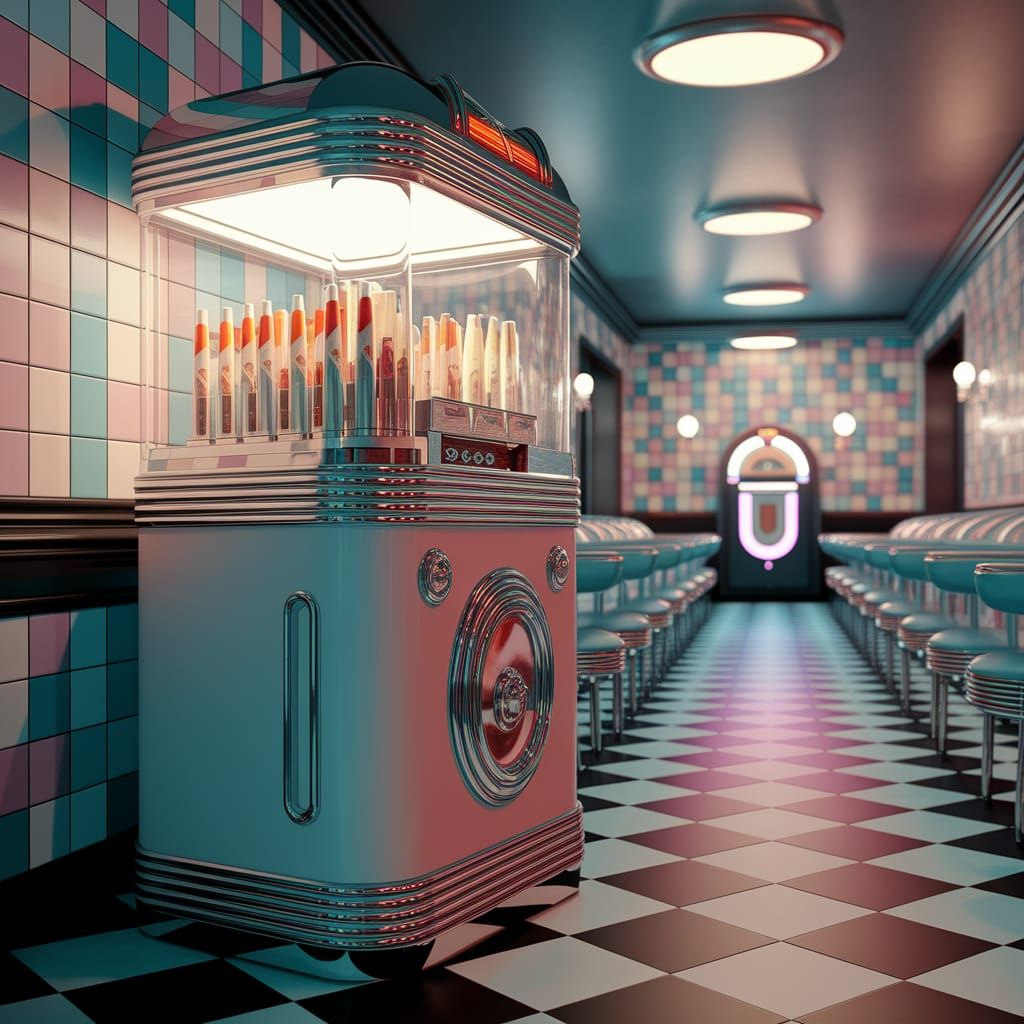 Retrofuturistic Animatronic Vending Machine in Diner