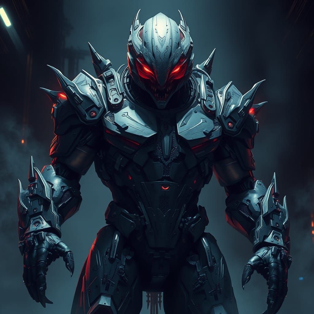 Cybernetic yautja in full armour and weapons