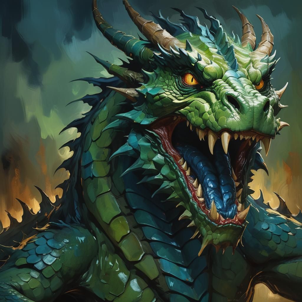 Egon Schiele Style Dragon with Chiaroscuro Lighting