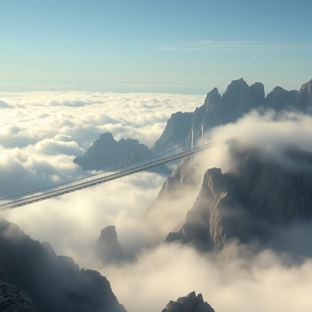 Translucent Glass Bridge Above Ethereal Clouds