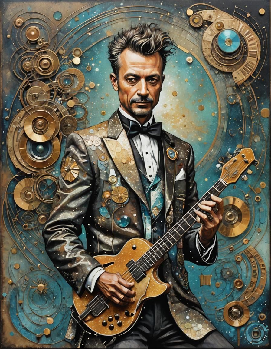 Retrofuturistic Portrait of Soft Rock Musician