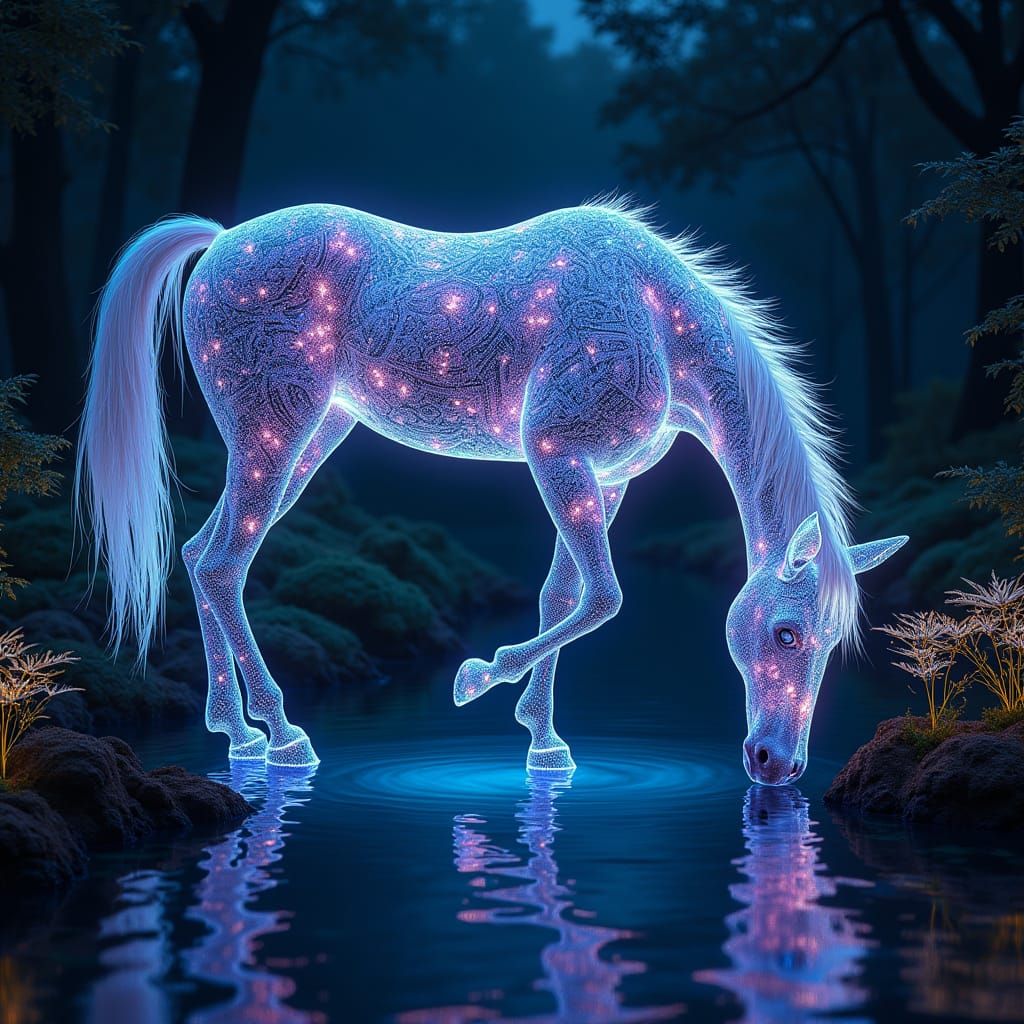 Regal Bioluminescent Horse Illuminates Mystical Forest