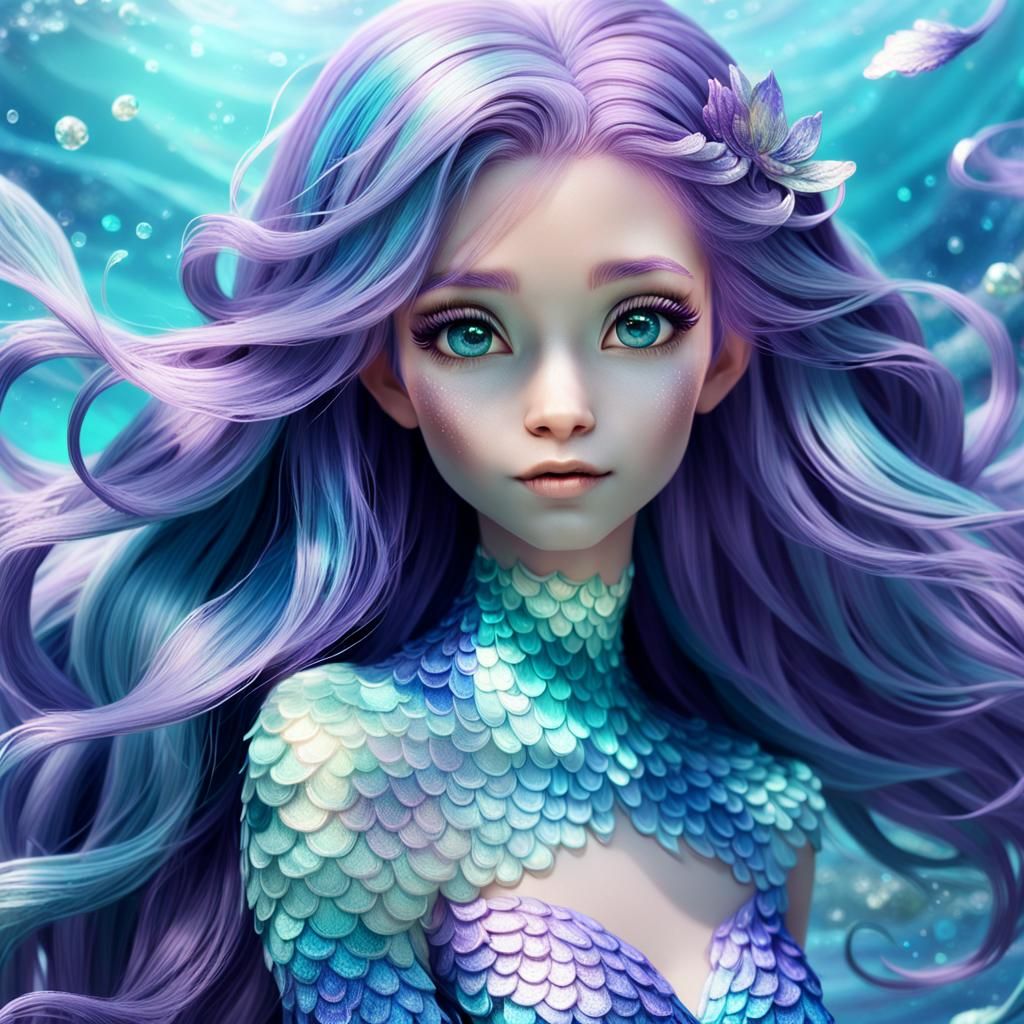Anime Mermaid Portrait in 3D Concept Art