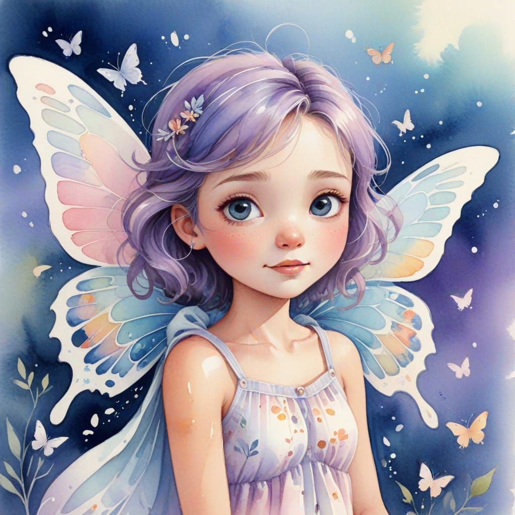 Bashful Butterfly with Iridescent Wings in Watercolor Style