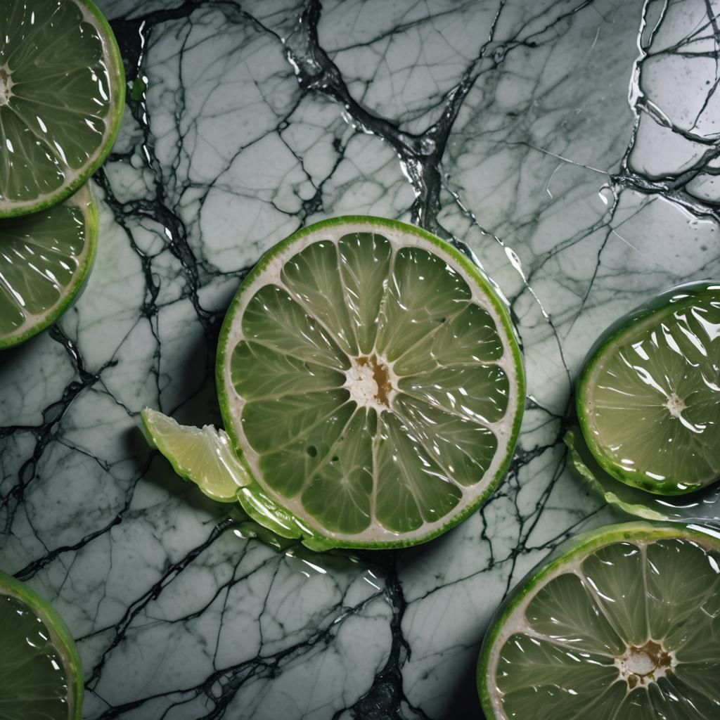 Dramatic Macro Photo of Green Grapefruit on Marble