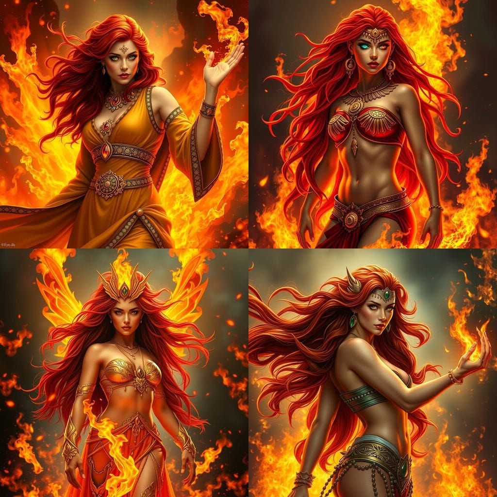 Ethereal Fire Goddess Radiates Intense Power in Hyperrealist...