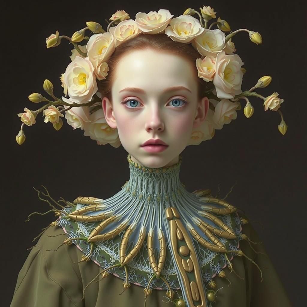 Luminous Edwardian Fashion Portrait in Floral Style