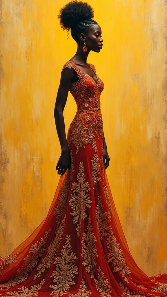 Elegant Woman in African-Inspired Gown