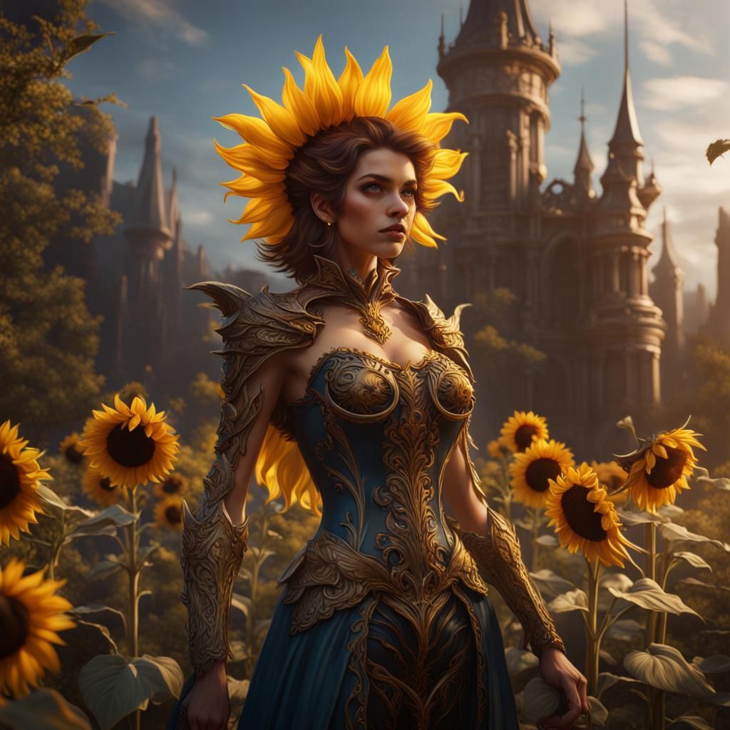 Fantastical Sunflower Vixen in Detailed Matte Painting