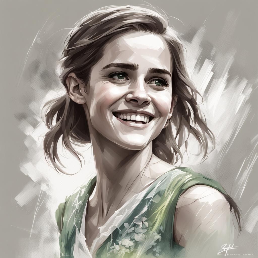 Emma Watson Smiling: Detailed Pencil Sketch Portrait