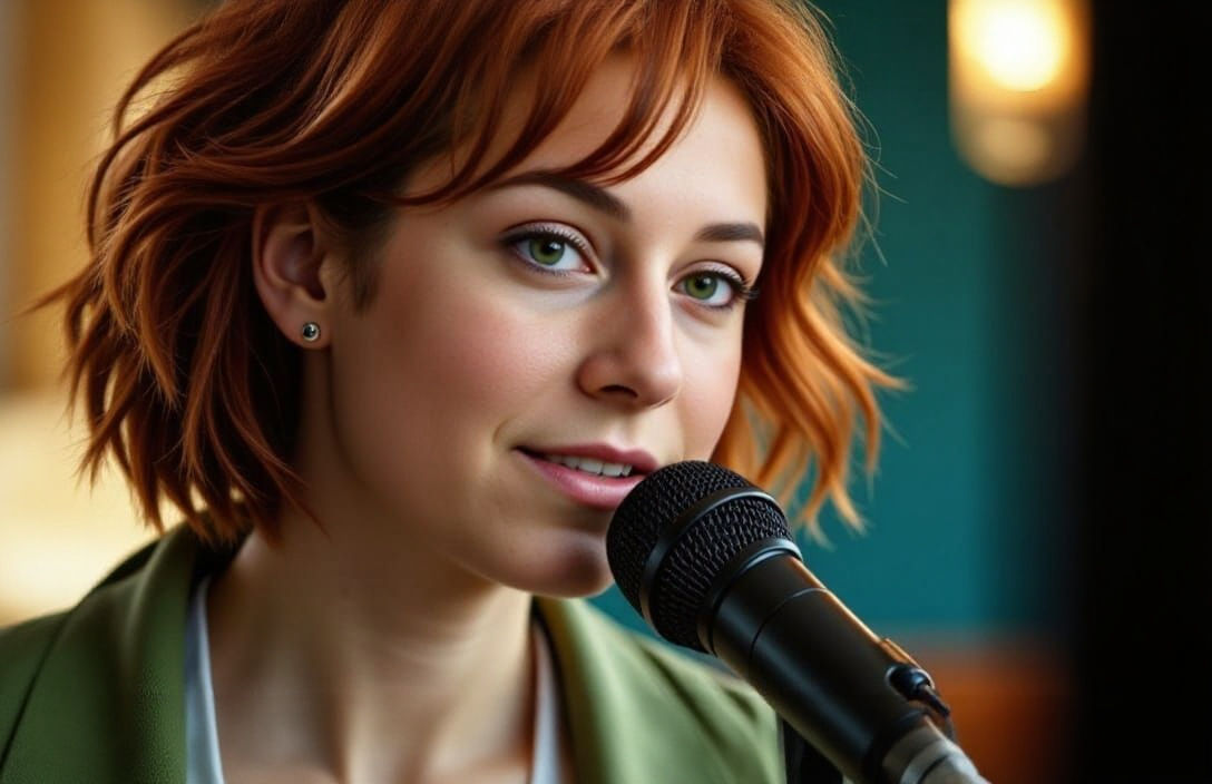 Portrait of a Young Woman with Red Hair and Green Eyes in a ...