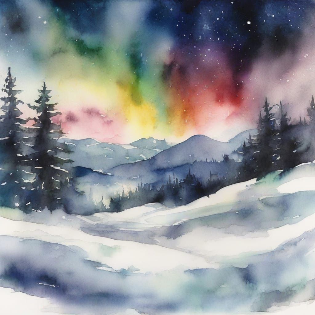 Endless Winter Night with Minimalistic Aurora Borealis