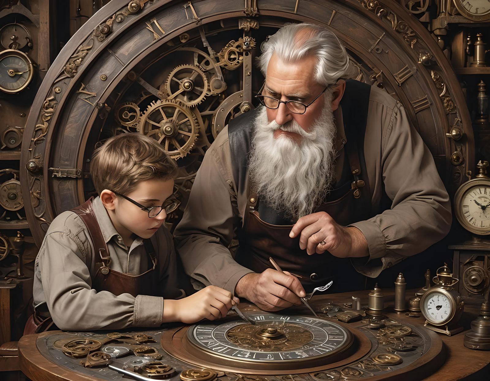 Old Clockmaker and his Apprentice