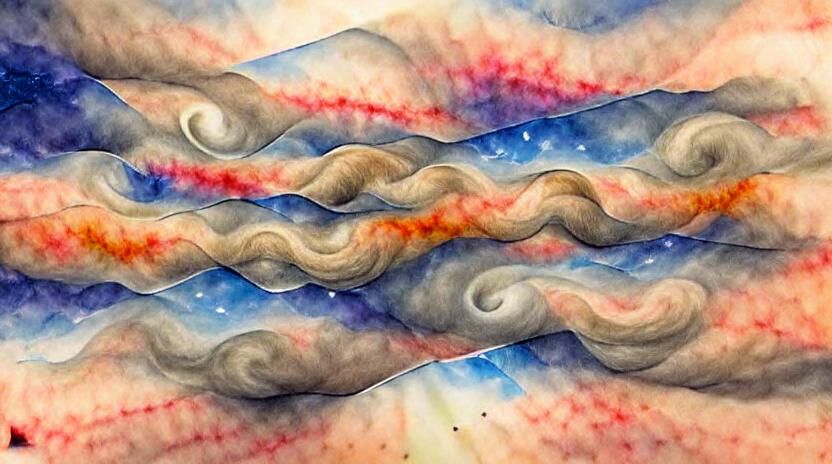 Gravity Waves Distorting Space-Time in Watercolor