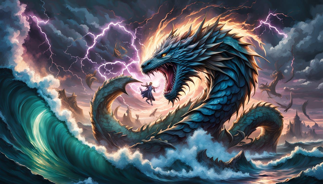 Epic Tornado Storm with Wizard and Dragons