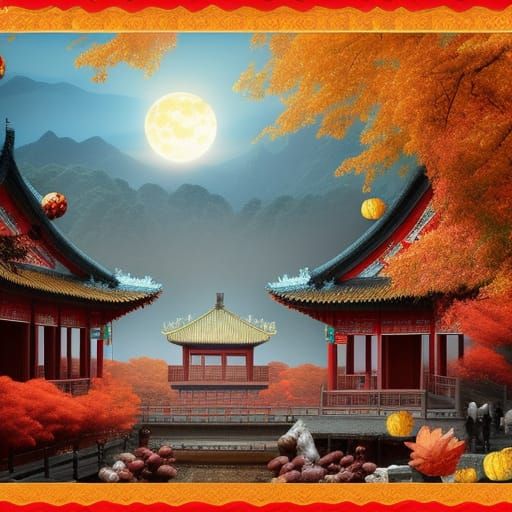 Autumn Moon Festival in Detailed Matte Painting
