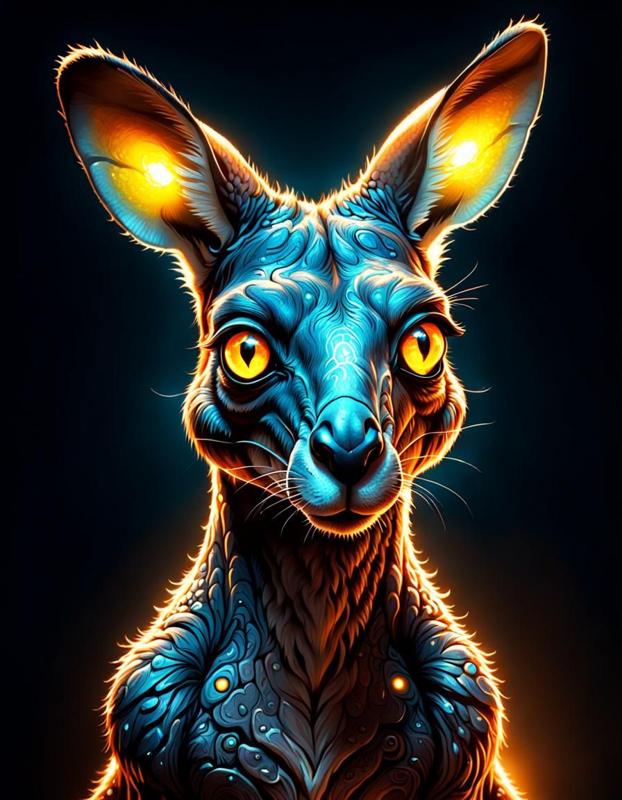 Glowing-Eyed Kangaroo in Fantasy Art Style