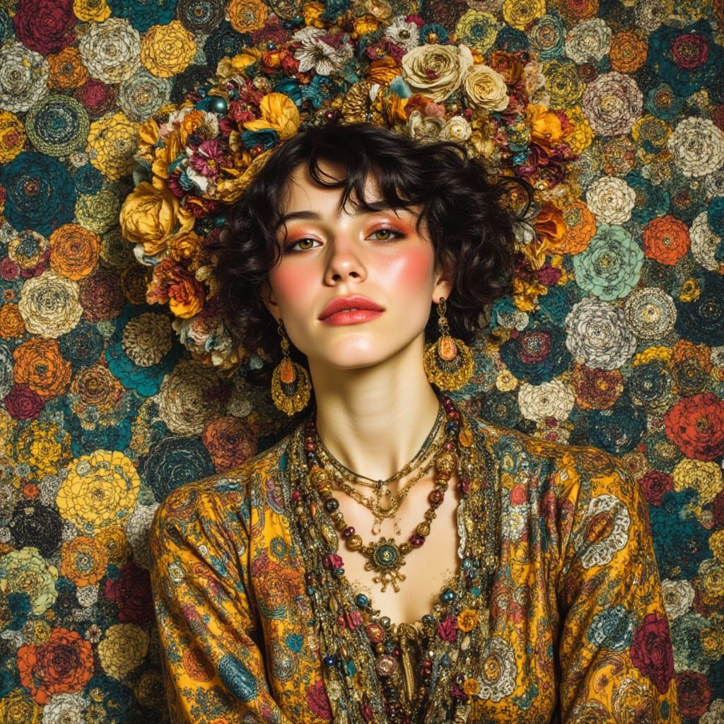 Woman in Zentangle Patterns, Klimt-Inspired Style