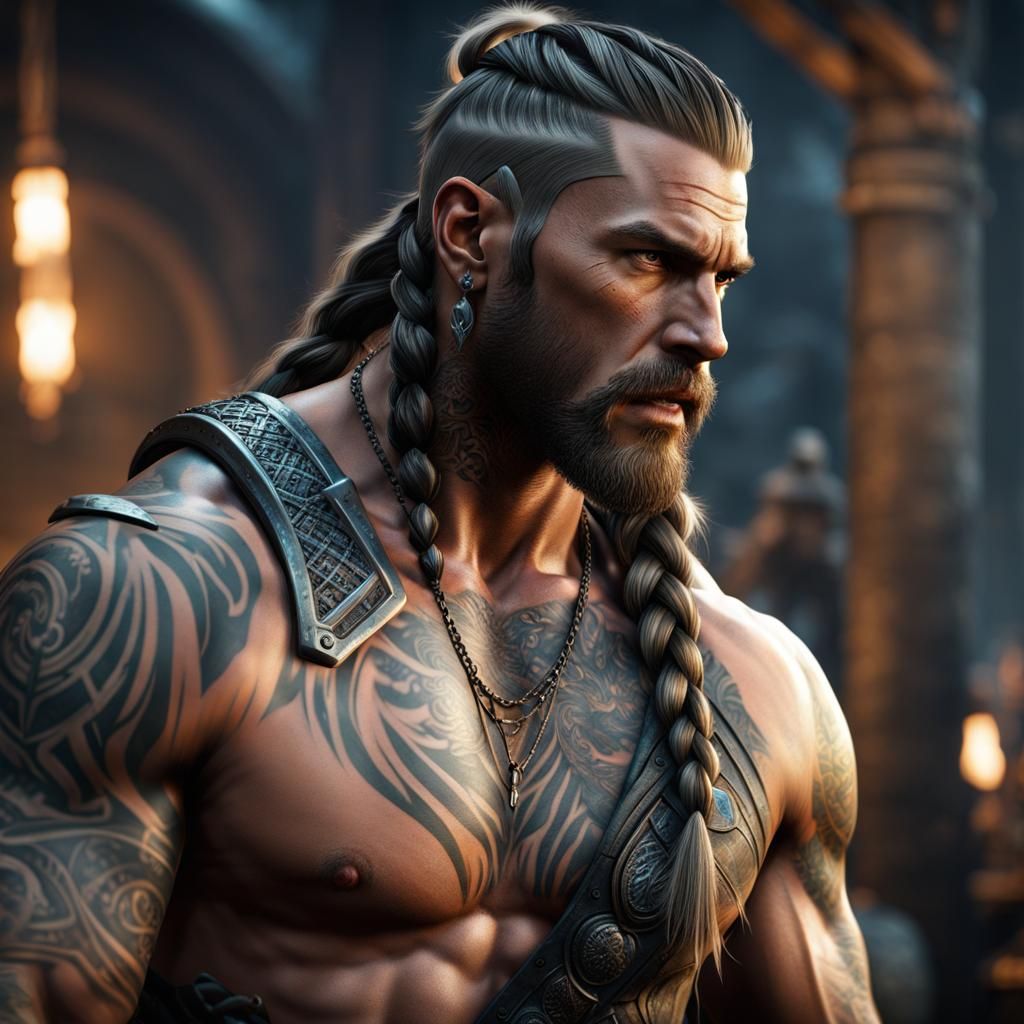 Fierce Viking Bounty Hunter with Wolf, Detailed Render