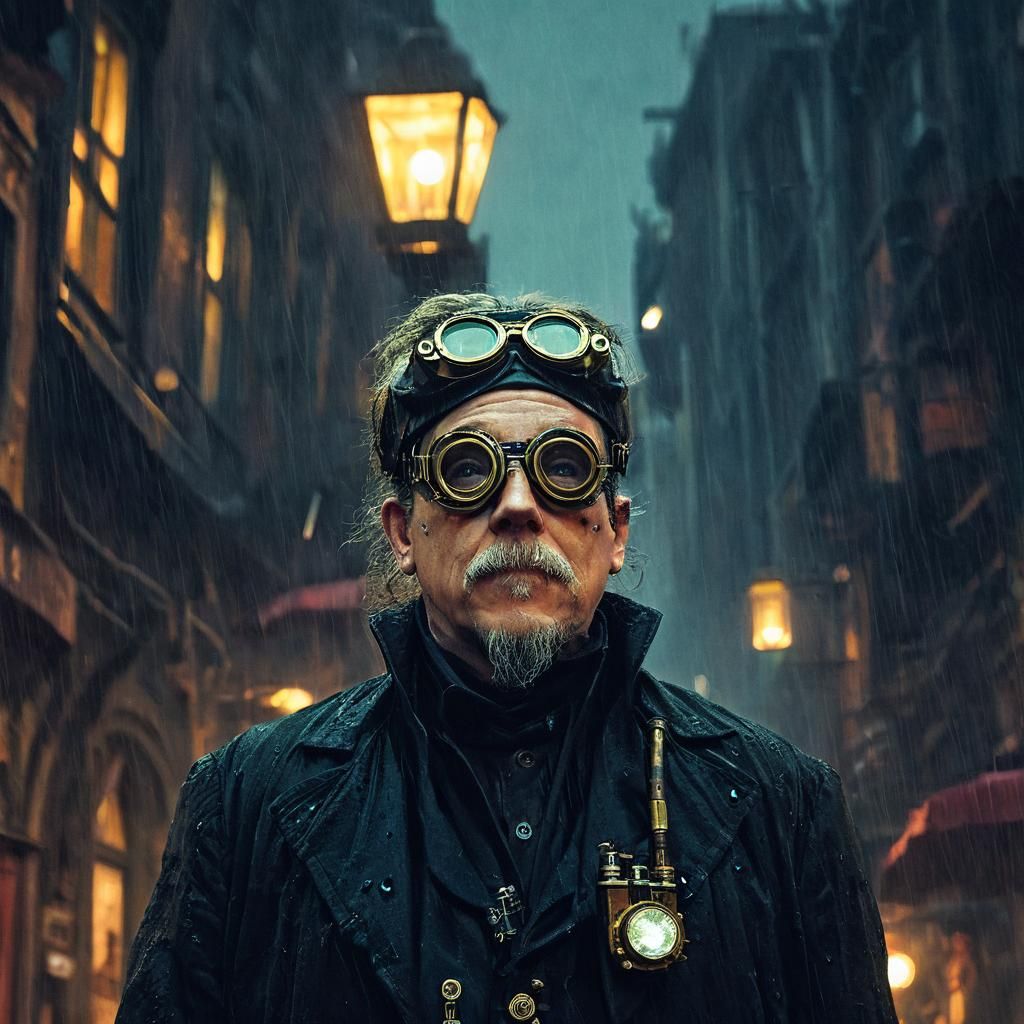 Medium shot of <Subject> as a steampunk sci-fi protagonist i...