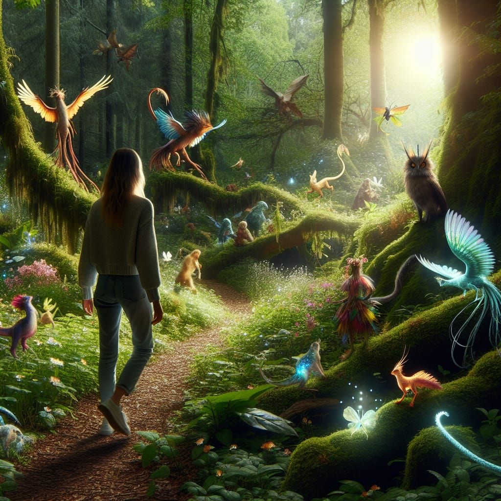 Enchanted Forest Clearing with Magical Creatures