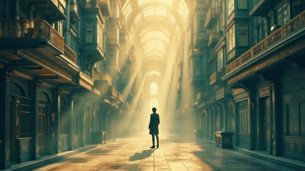 Lone Figure in Bustling Metropolis Corner