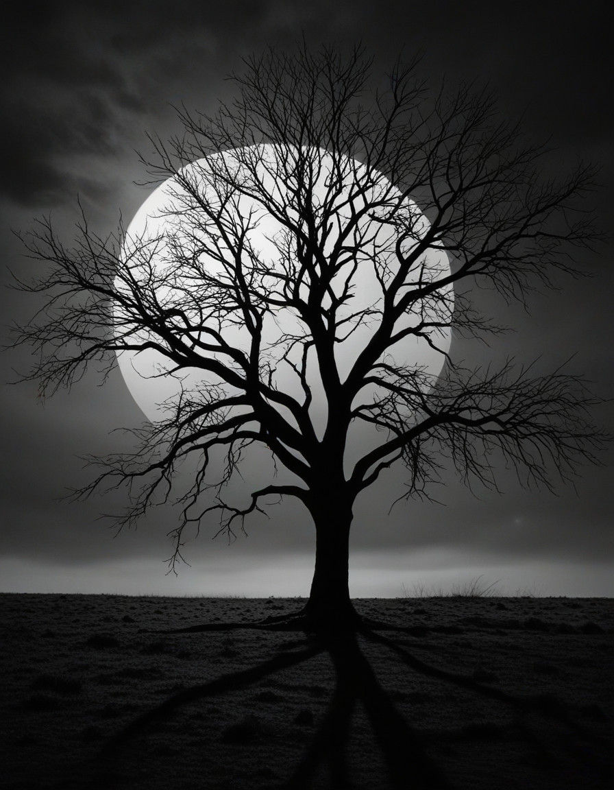 A Mournful Tree Stands Tall in Darkness