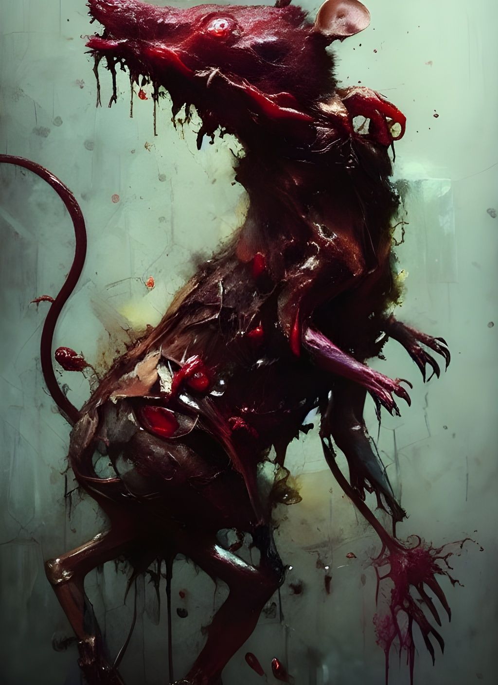 Grotesque Anthropomorphic Rat Feasting on Entrails