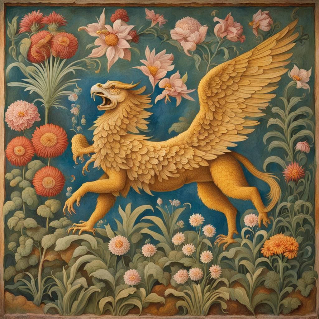 Griffin in a Flourishing Garden Fresco
