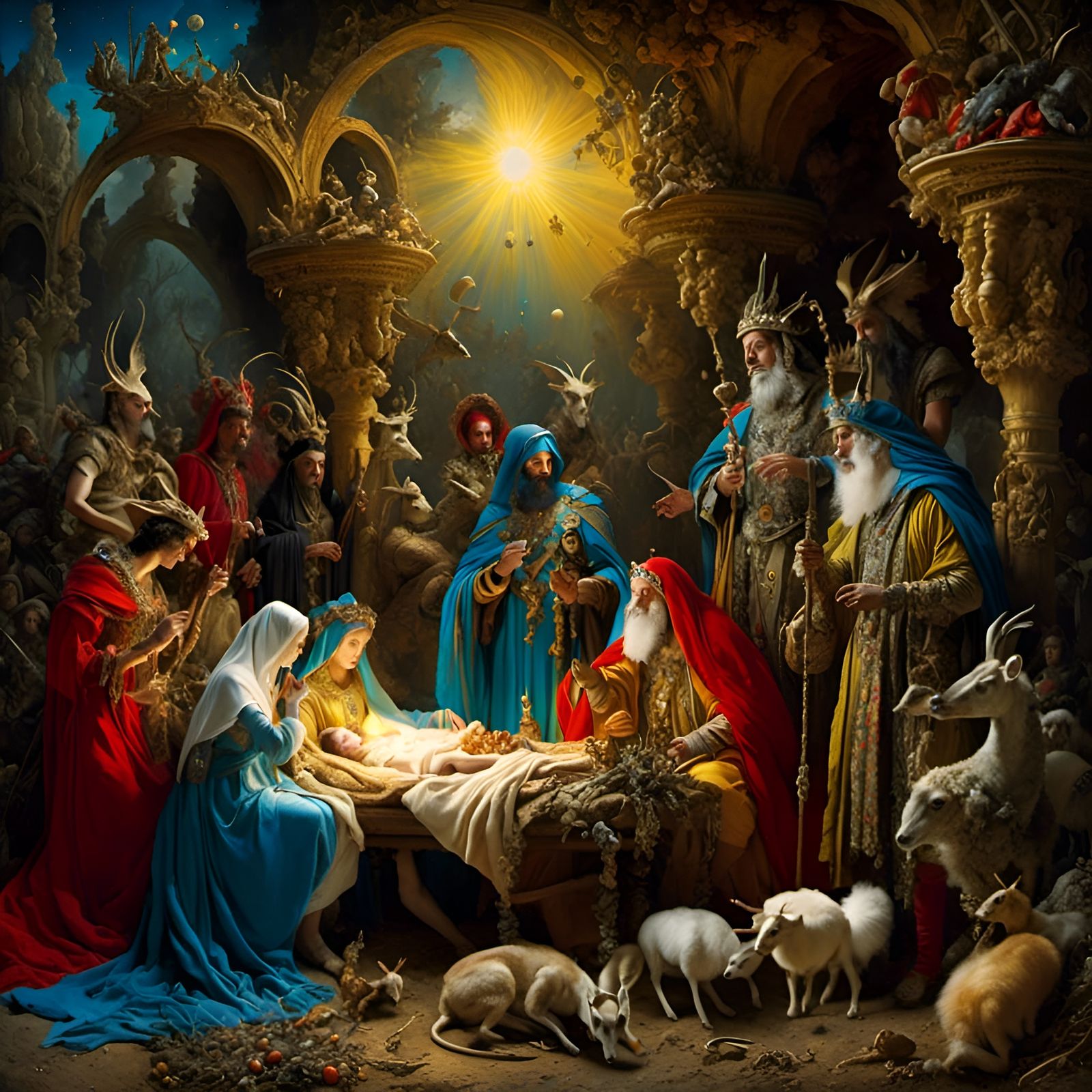 Magi at Nativity in Gothic Fantasy Style