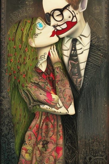 Colorful Gothic Vampire Painting of American Gothic