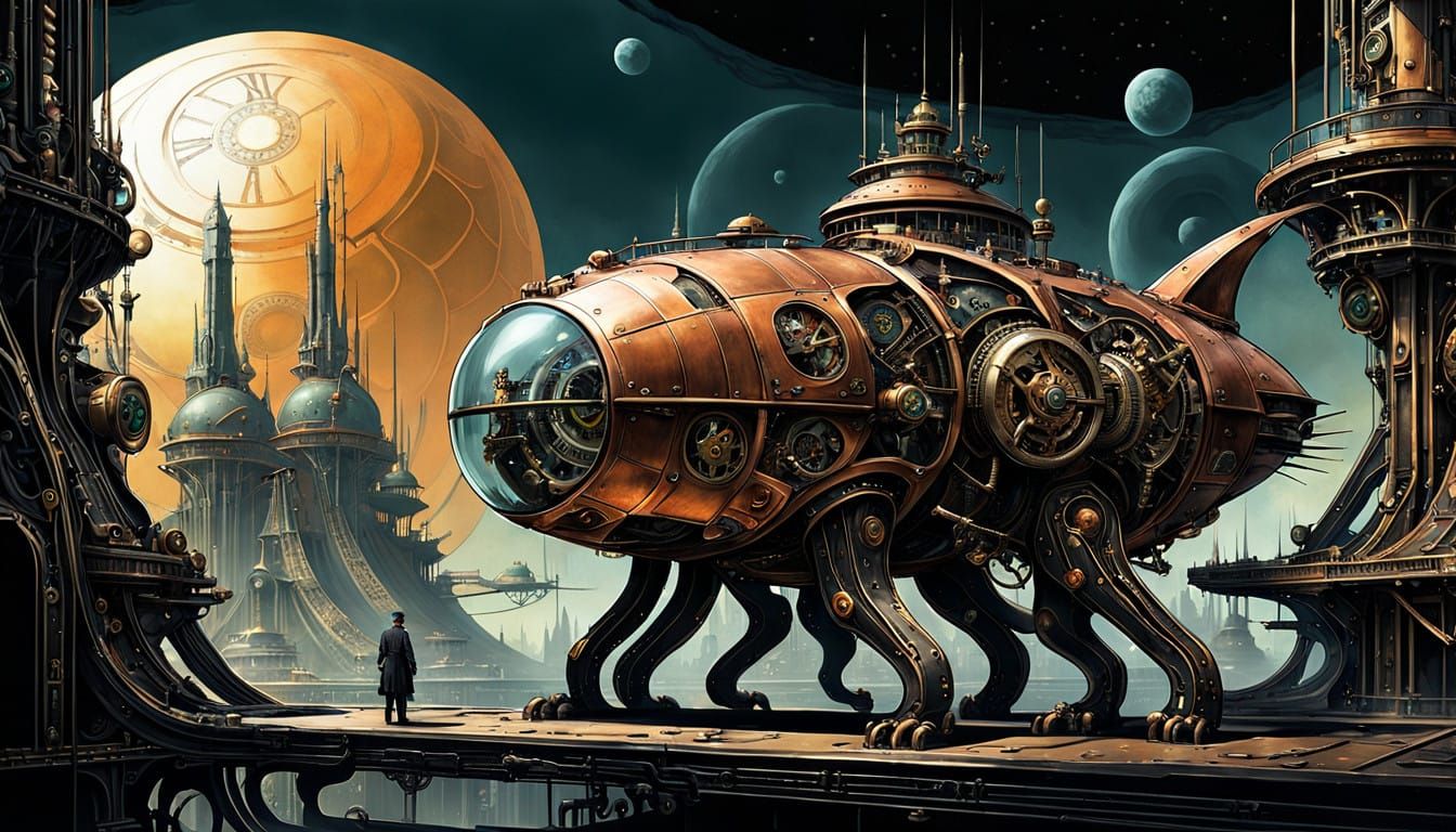 Feline Steampunk Masterpiece with Nine Clockwork Lives