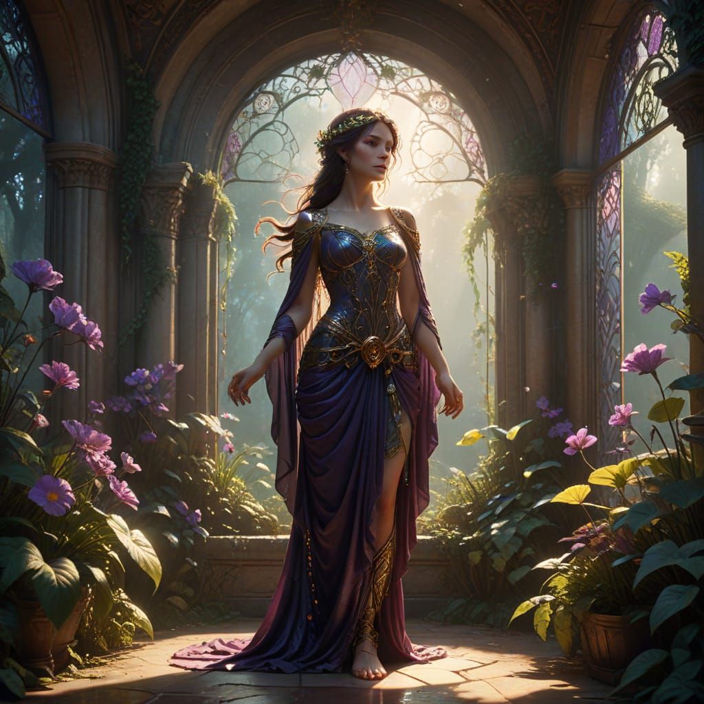 Ethereal Femme in Ancient Greenhouse with Rosace Windows