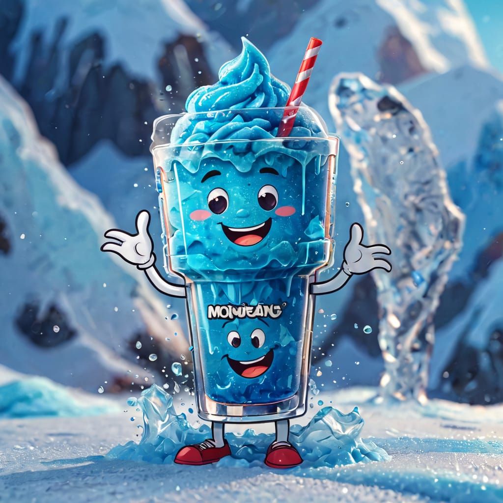 Vibrant Cartoon Slushy Illustration with Icy Textures