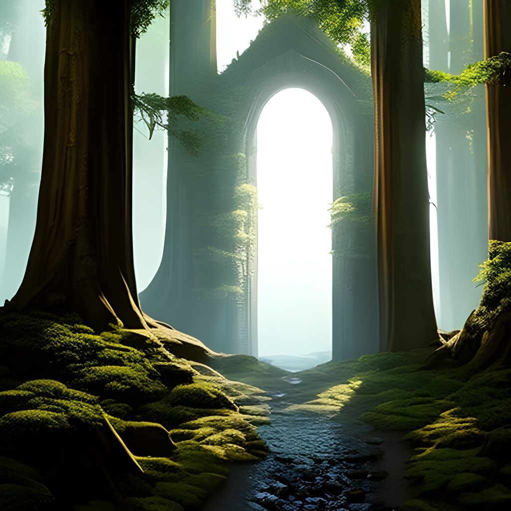 Magical Fae Portal in Ancient Forest Ruins