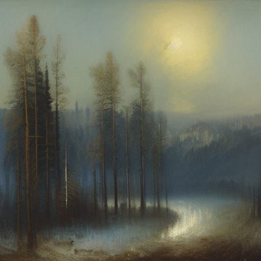 Winter Pine Forest Landscape in Impressionistic Style