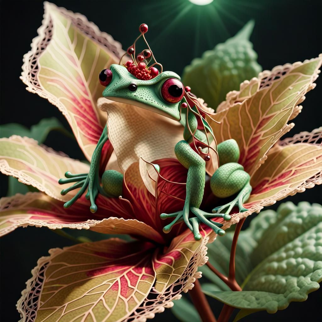 Frog-Bird Witch in Futuristic Jungle Garden