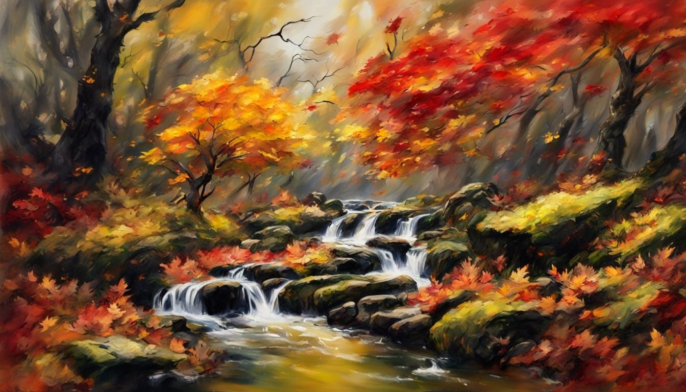 Autumn Whirlwind of Yellow Leaves in Oil and Encaustic Art