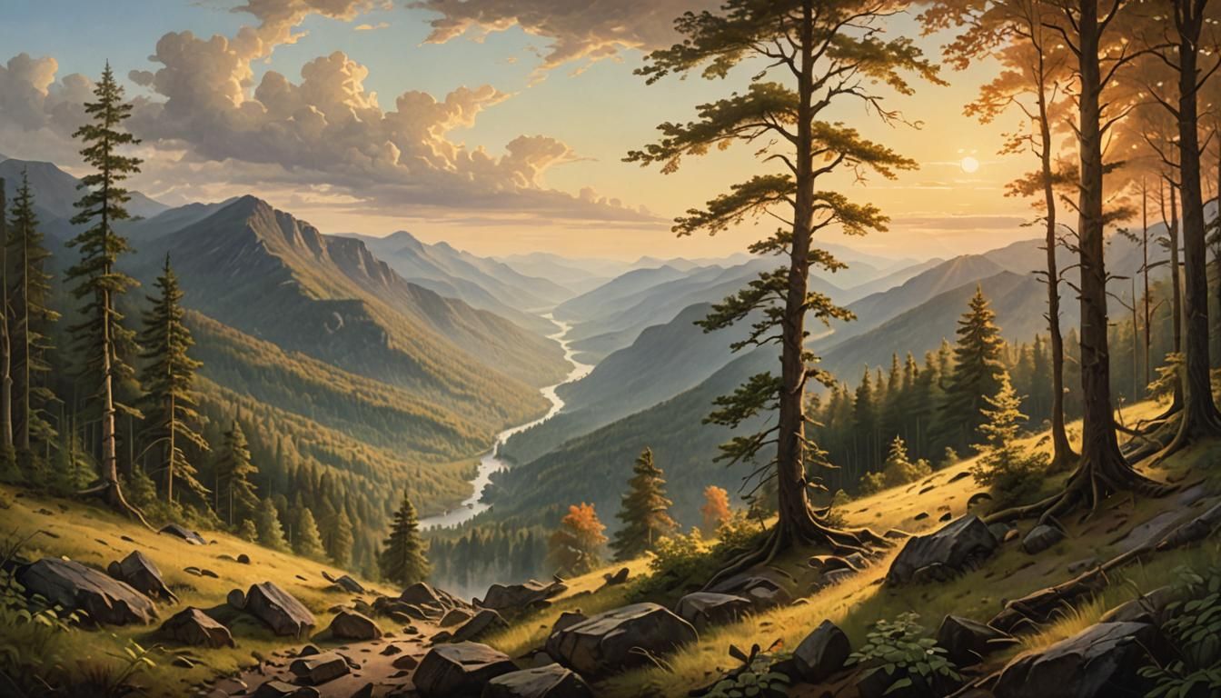 Panoramic Mountain Vista in Hudson River School Style