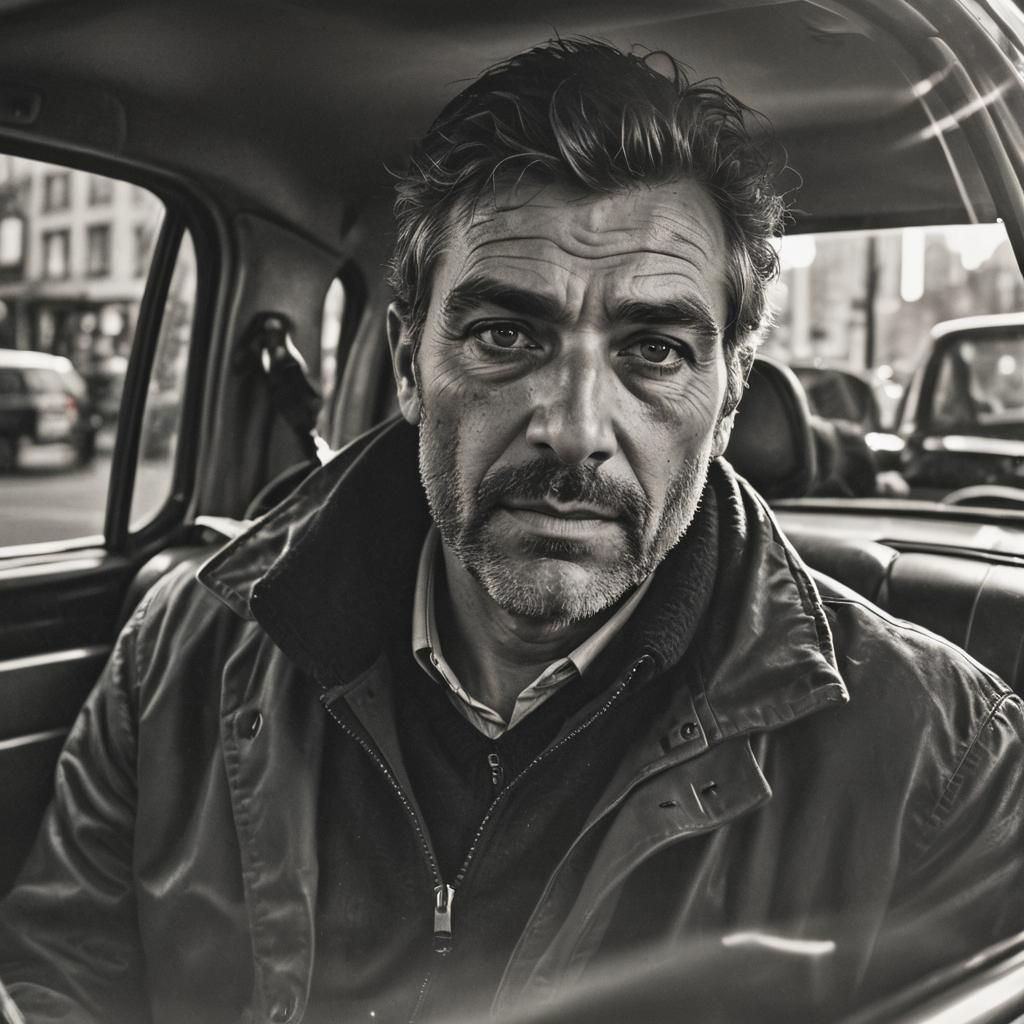 Intimate Taxi Portrait in Gritty Urban Style