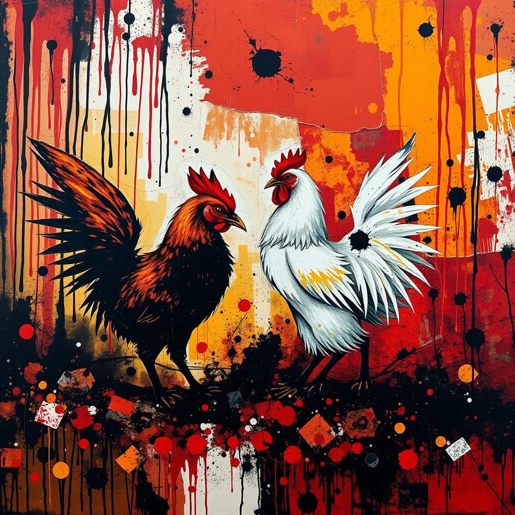 Frenzied Fox and Hen in Mixed Media Mayhem