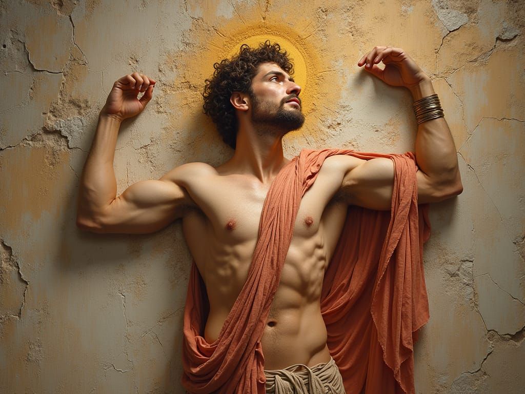 Hercules Emerges from Pompeii Fresco, Hyperrealistic