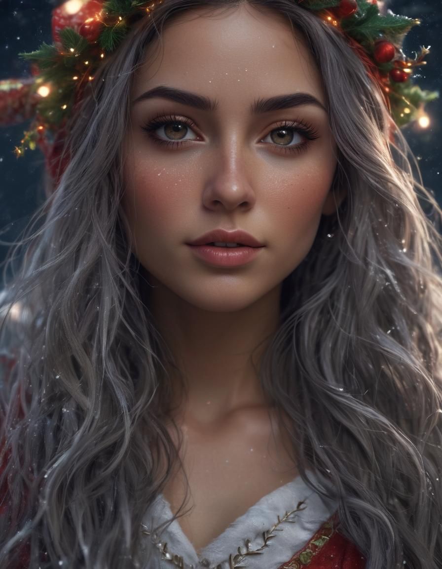 Vibrant Christmas Elf Woman Embraces the Storm