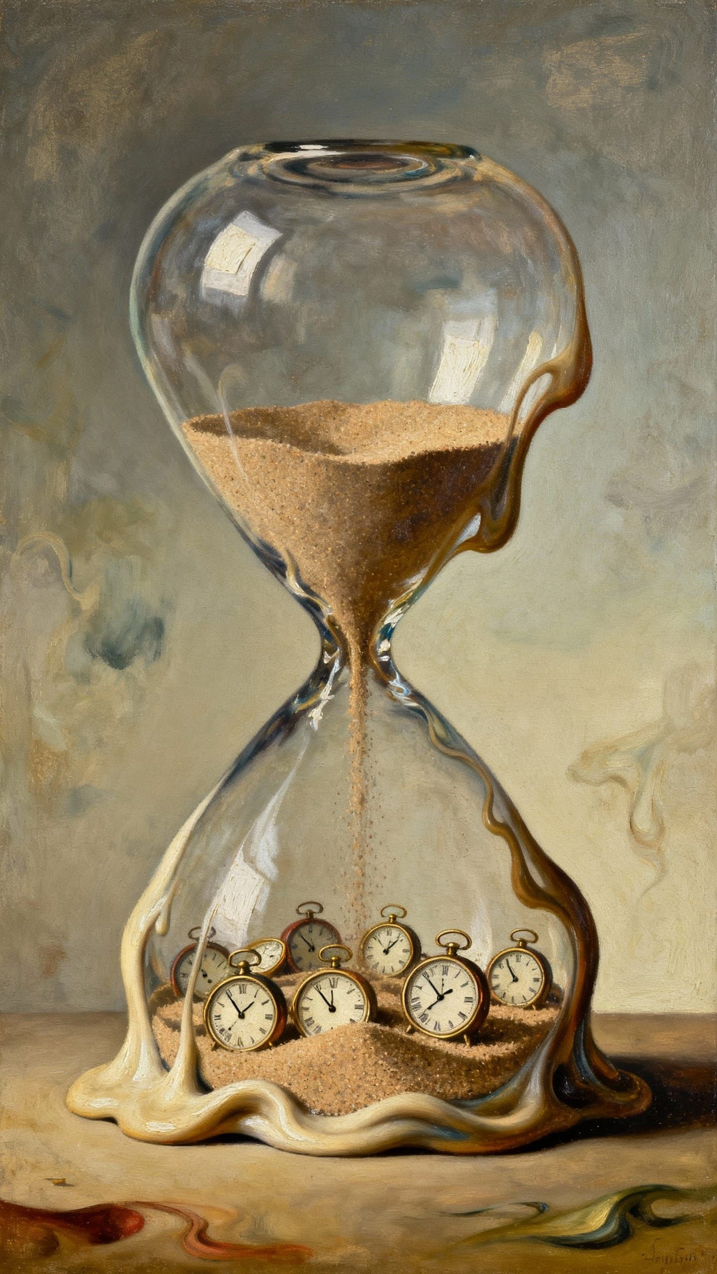 Surreal Hourglass With Clock Face Sands