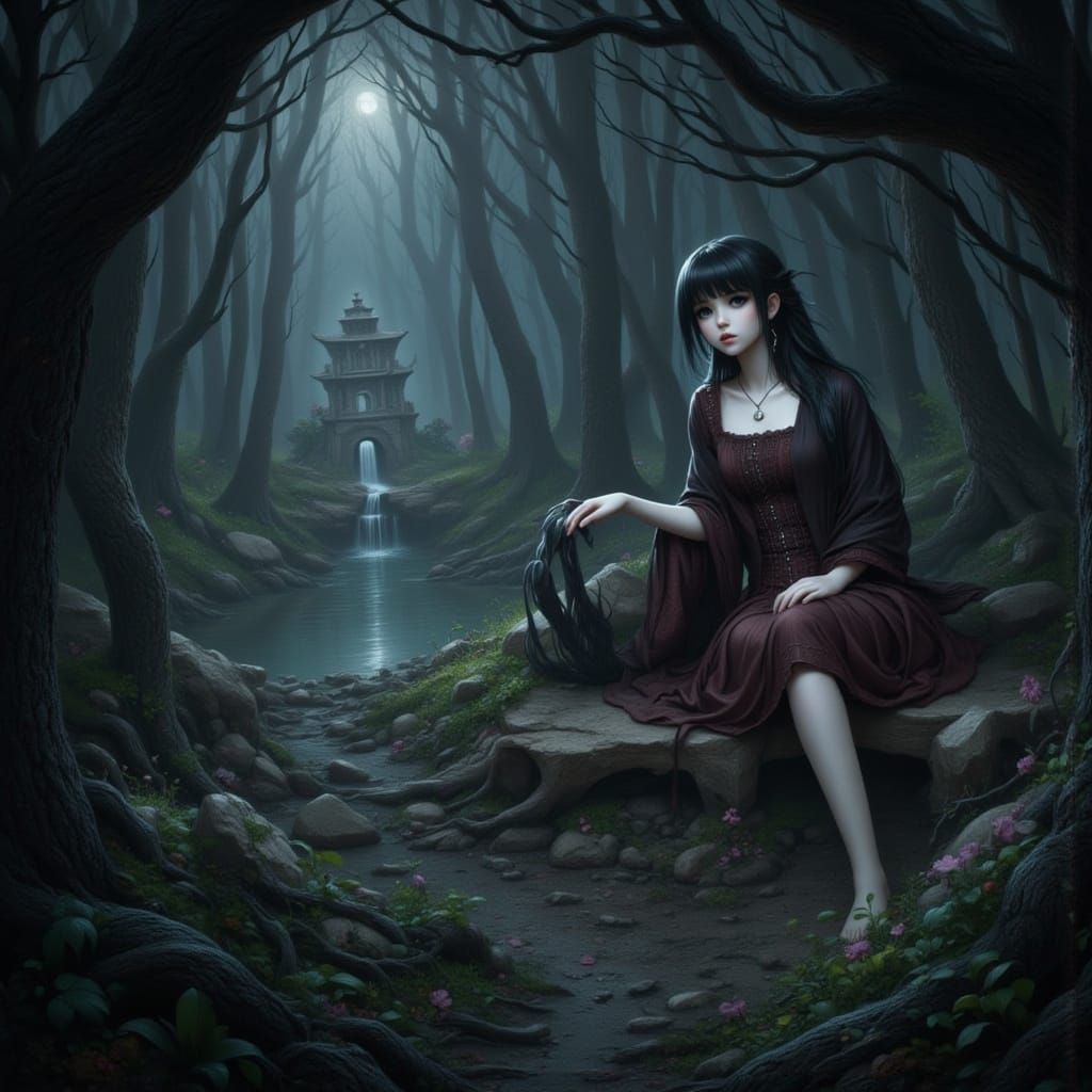 Lost Half-Orc Giantess with Pink Eyes Deep Underground