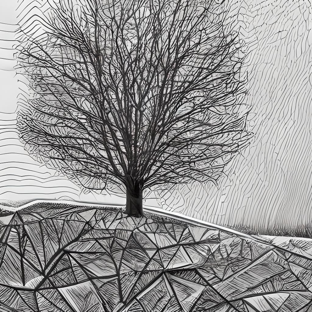 Abstract Tree on Hill in Colored Pencil Style