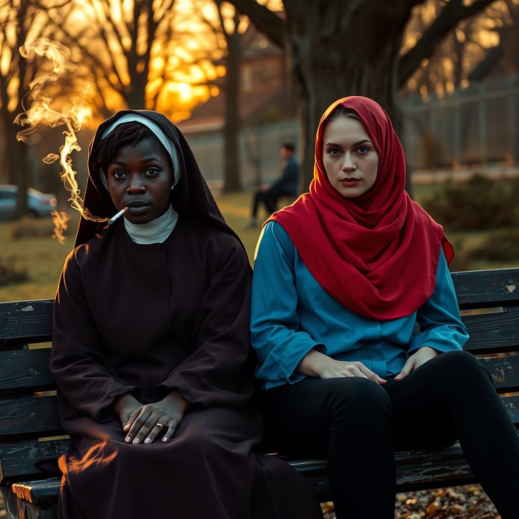 Surreal Encounter of Ebony Nun and Blonde Muslim Woman in a ...