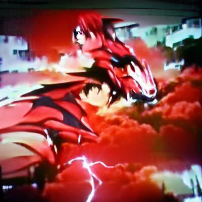 Fiery Red Dragon Soaring Through Anime Storm