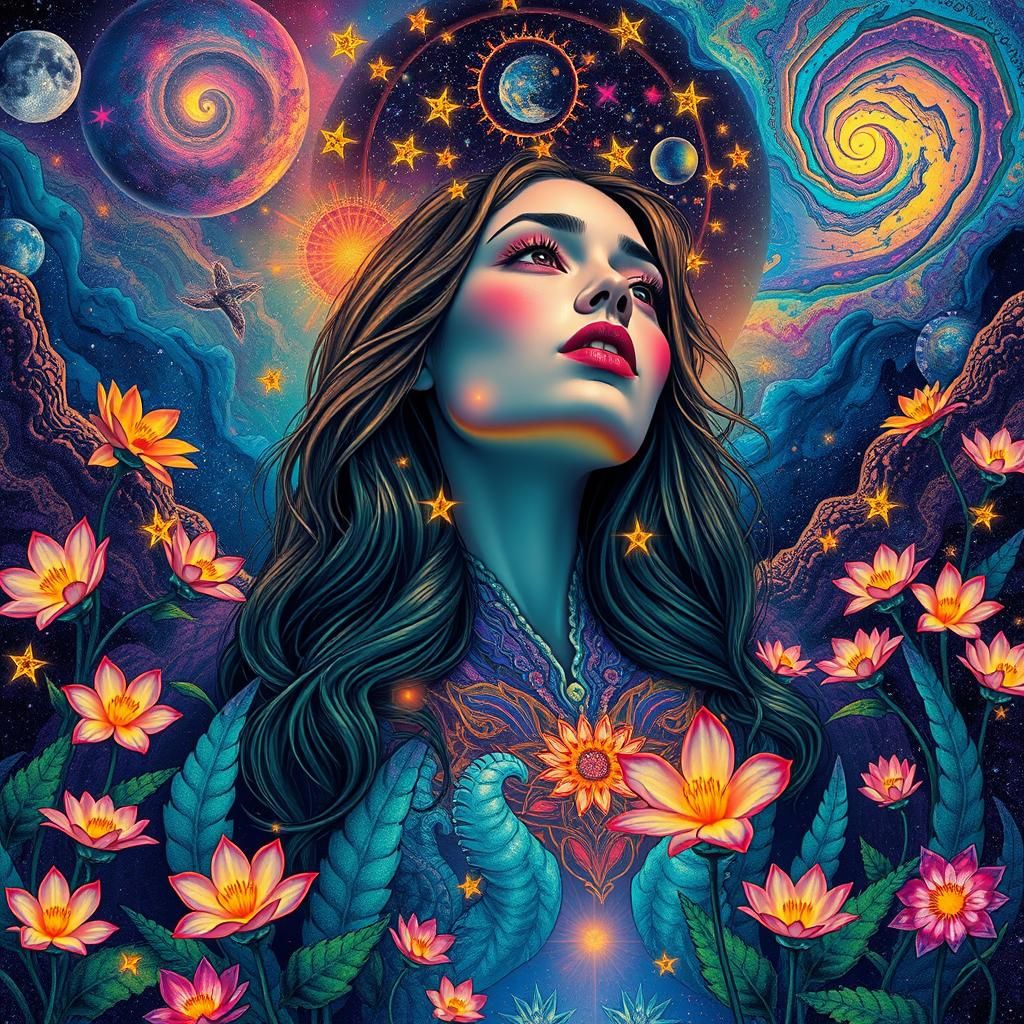 Astral Woman in Psychedelic Dreamscape