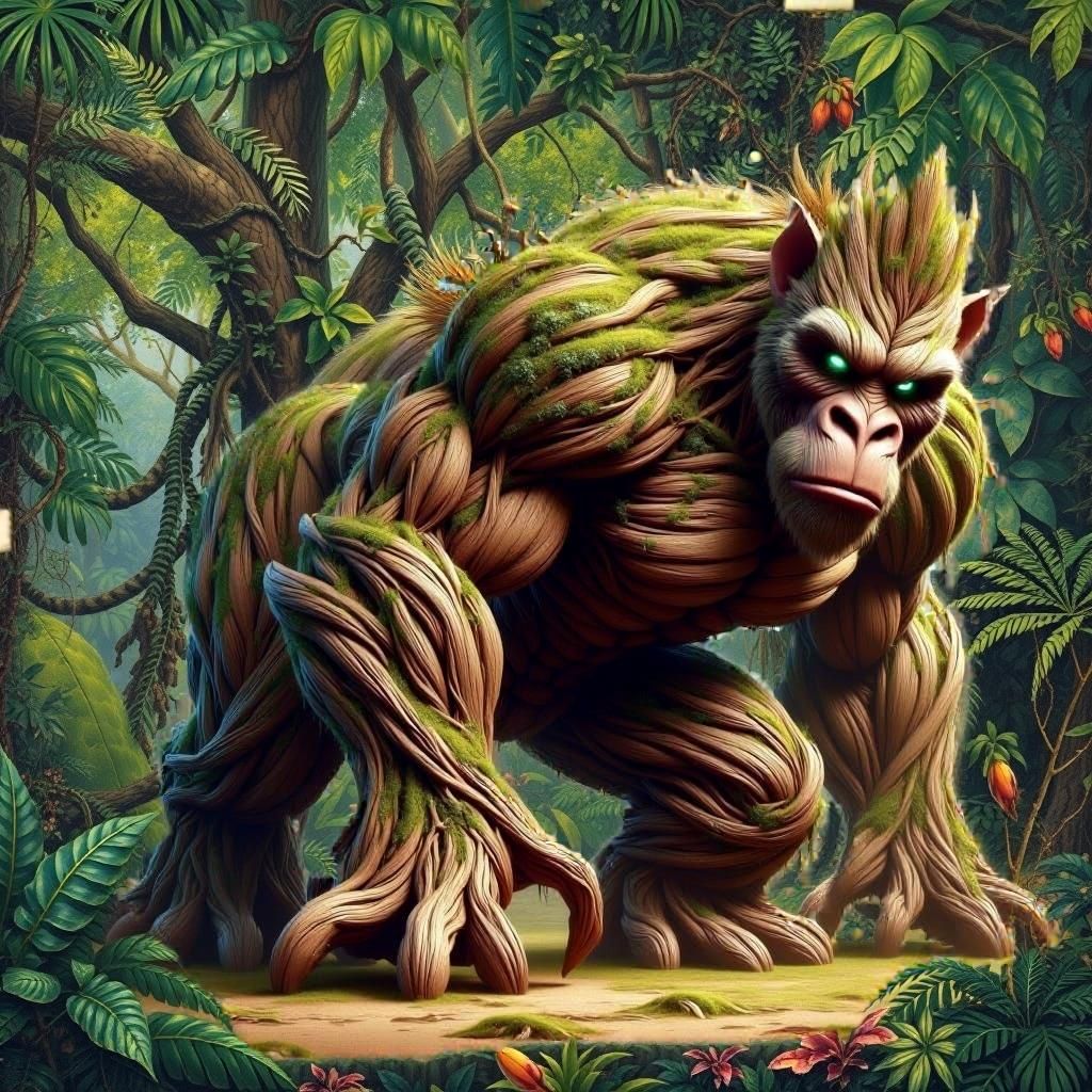 Vibrant Jungle Scene in Naive Realism Style